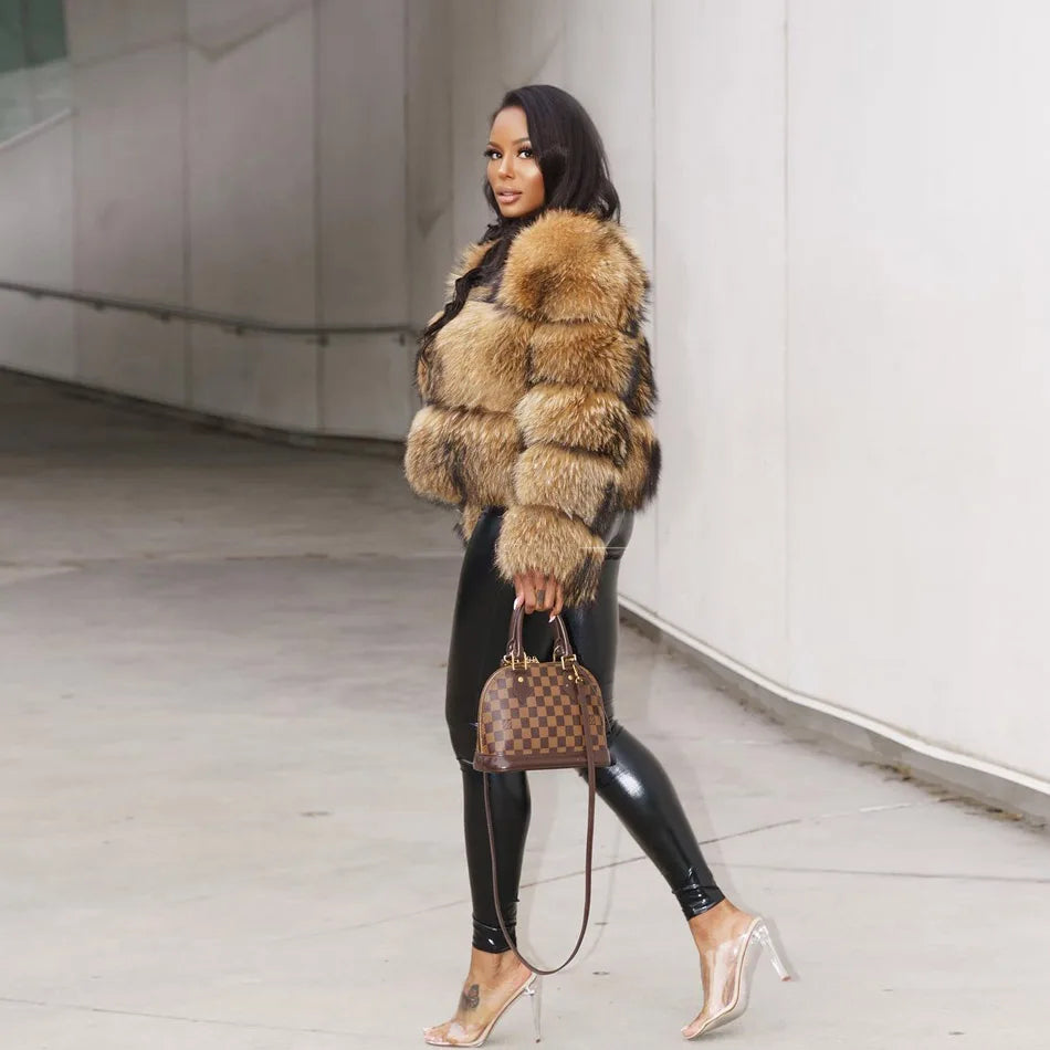 2025 maomaokong Super Hot Winter Women Luxury Thick Real Raccoon Fur Coat Natural Fox Fur Jacket Plus Size Jackets Female Vest