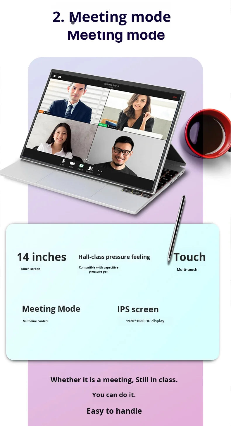 14-Inch Touchscreen 2-in-1 Slim Laptop PC Tablet  Intel N95 512G 256G 1TB for Cross-Border Business Office New US Plug Can OEM