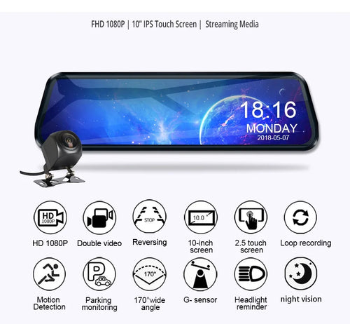 10 Inch Touch Screen Stream Media Car DVR Dash Cam Dual Lens Rear View Mirror Auto Dashcam Video Recorder Car HD Dash Camera