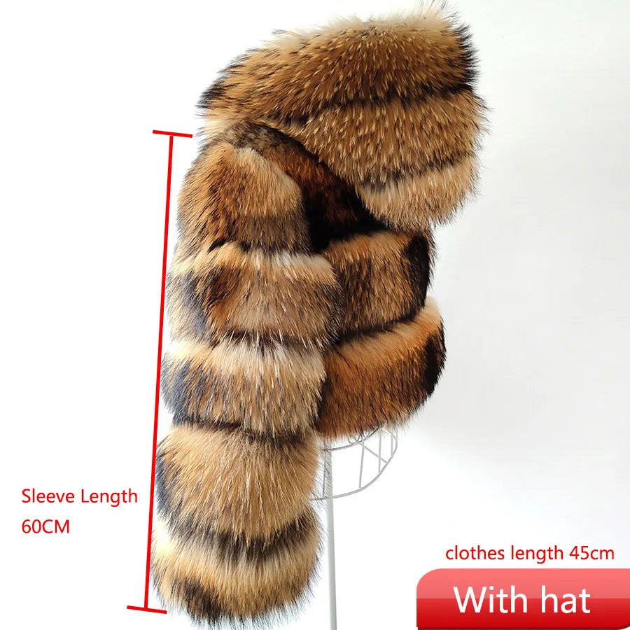 2025 maomaokong Super Hot Winter Women Luxury Thick Real Raccoon Fur Coat Natural Fox Fur Jacket Plus Size Jackets Female Vest