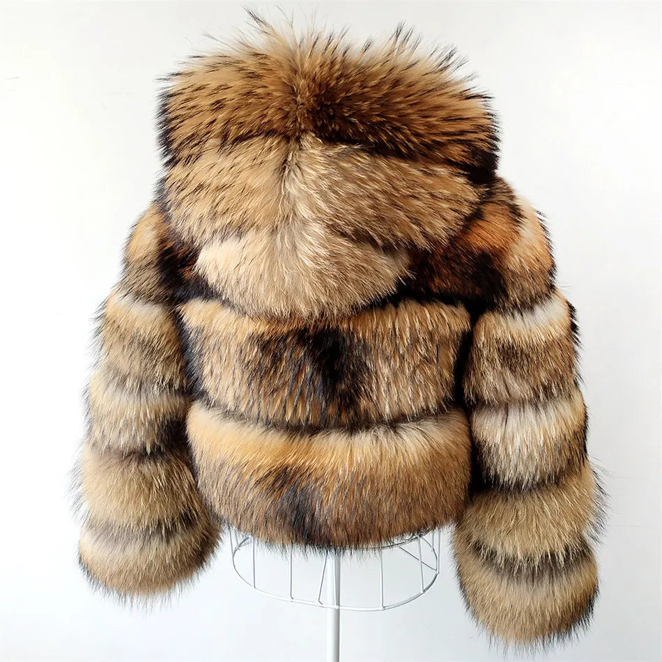 2025 maomaokong Super Hot Winter Women Luxury Thick Real Raccoon Fur Coat Natural Fox Fur Jacket Plus Size Jackets Female Vest