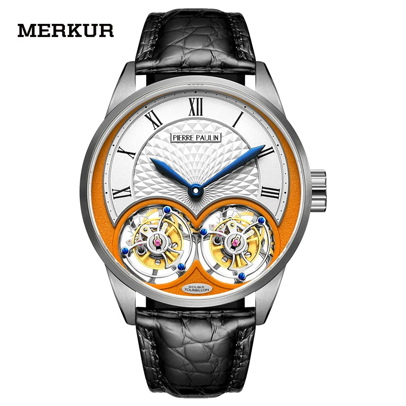 MERKUR genuine Double Tourbillon Manual Mechanical Watch Men's Luxury Formal Business Men's A Certified Millionaire Watch