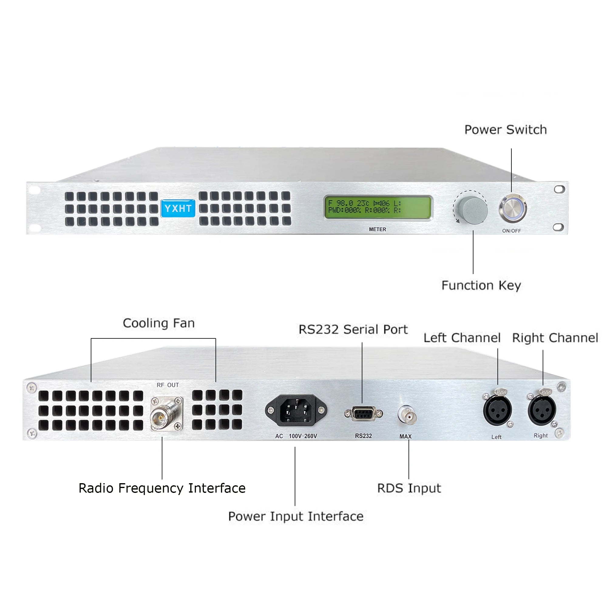 110V/220V YXHT-100W FM Transmitter, Stable Performance, Energy-Saving, Low Noise, MPX Input for Radio Broadcast, Hotel Lobby