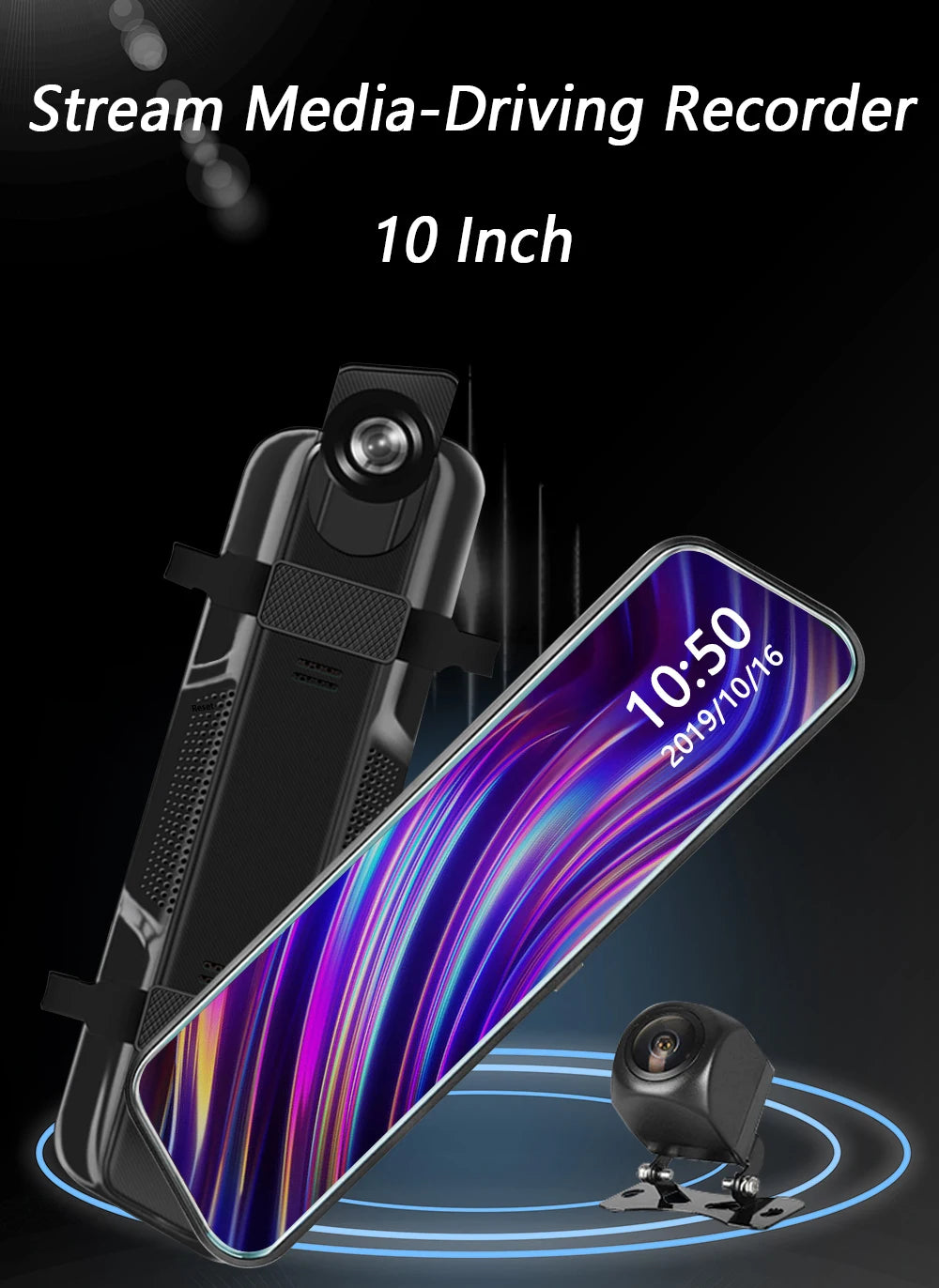 10 Inch Touch Screen Stream Media Car DVR Dash Cam Dual Lens Rear View Mirror Auto Dashcam Video Recorder Car HD Dash Camera