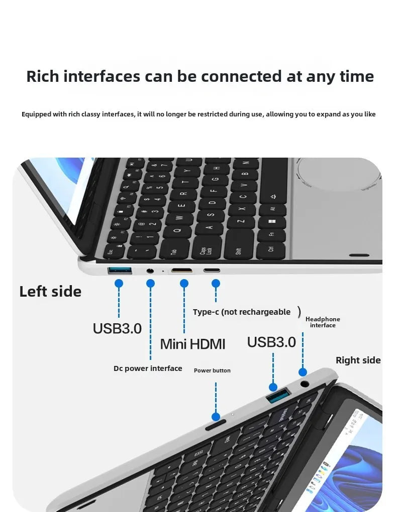 Factory Price 2025 New 11 Inch Touch Screen Laptop 110YP Intel N100 Quad Core DDR4 16B Memory Backlit Keyboard IPS Front Camera