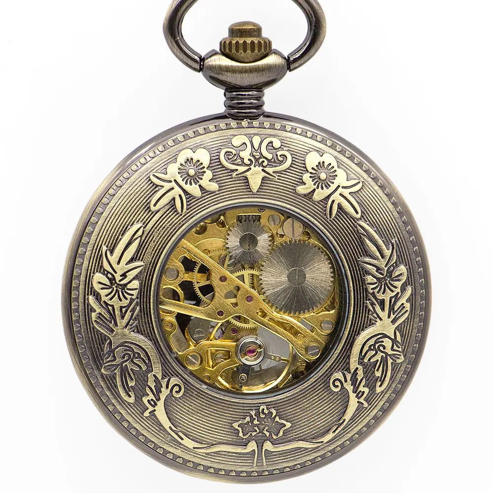 20pcs/lot Hollowed Mechanical Pocket Watch with Chain  Chinese Flying Dragon Pocket Watches Men Steampunk Gift Watches
