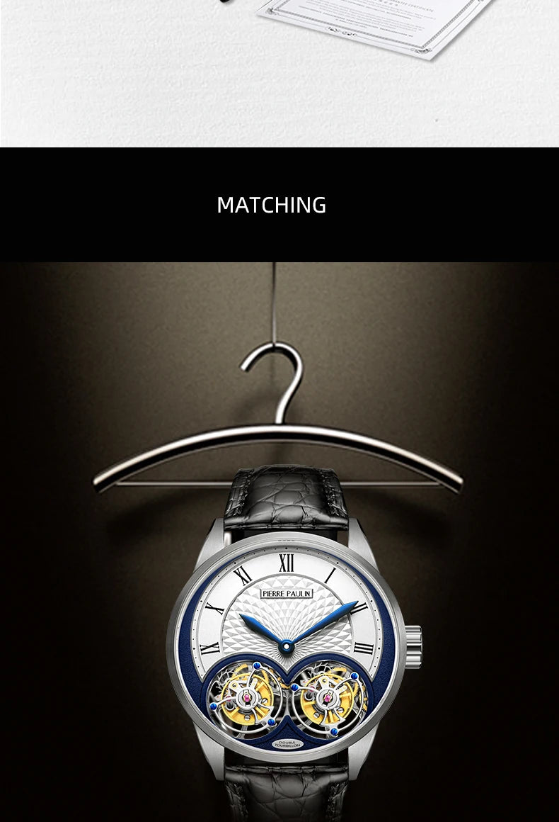 MERKUR genuine Double Tourbillon Manual Mechanical Watch Men's Luxury Formal Business Men's A Certified Millionaire Watch