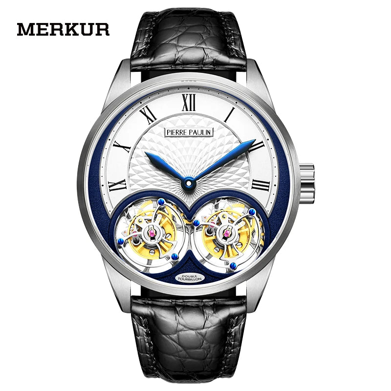 MERKUR genuine Double Tourbillon Manual Mechanical Watch Men's Luxury Formal Business Men's A Certified Millionaire Watch
