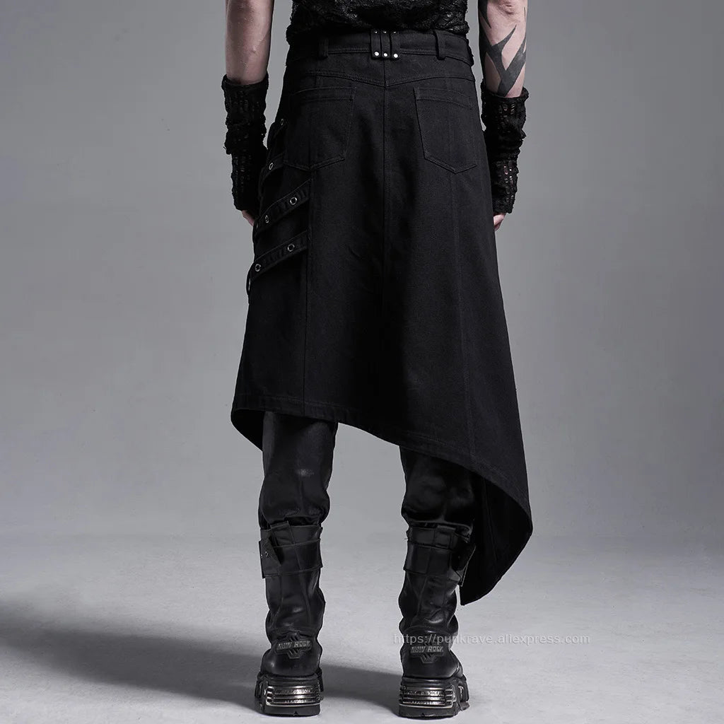 PUNK RAVE Men's Punk Japanese-style Asymmetry Long Skirt Halloween Stage Performance Costume Asymmetrical Overskirt