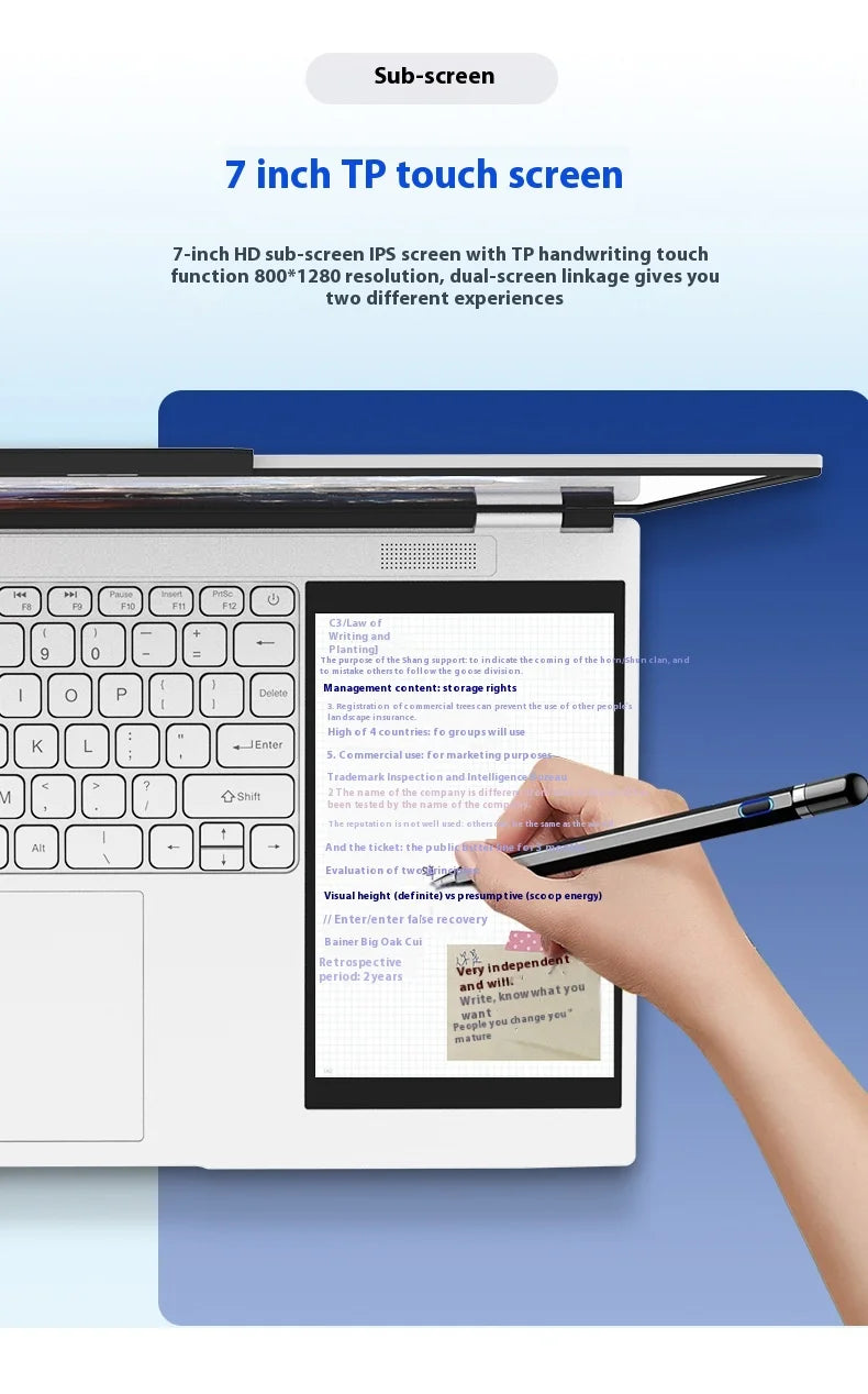 2025 NEW Wholesale Portable Business Laptop 15.6+7 Inch Dual Screen 32G+2TB Intel Processor Win11 with Camera English Keyboard