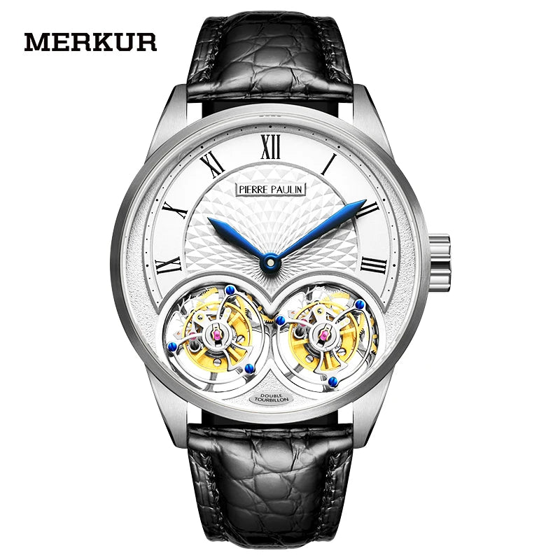 MERKUR genuine Double Tourbillon Manual Mechanical Watch Men's Luxury Formal Business Men's A Certified Millionaire Watch