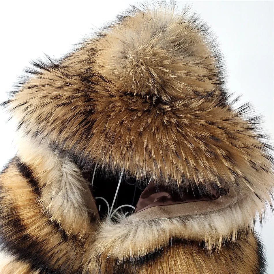 2025 maomaokong Super Hot Winter Women Luxury Thick Real Raccoon Fur Coat Natural Fox Fur Jacket Plus Size Jackets Female Vest