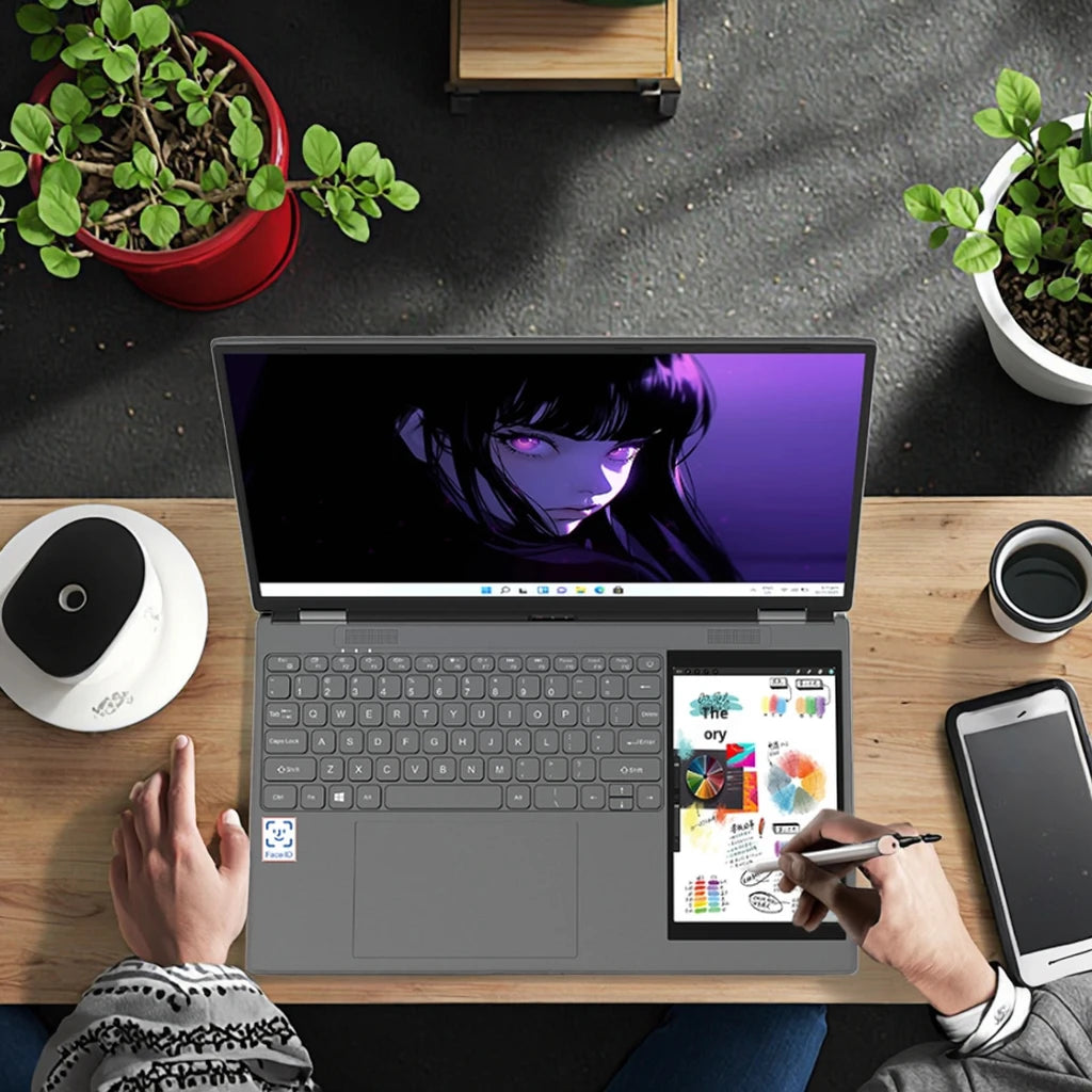 New Dual Screen 15.6inch+7inch Touch Screen Business Laptop Intel N95 Process 16G 32G RAM 256G 512G 1T SSD Can Be Customized