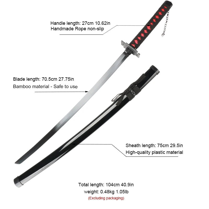 41 inch Kurosaki Ichigo Katana Black Wood Blade Zangetsu Decorative High Quality Cosplay Prop with Sword holder and belt
