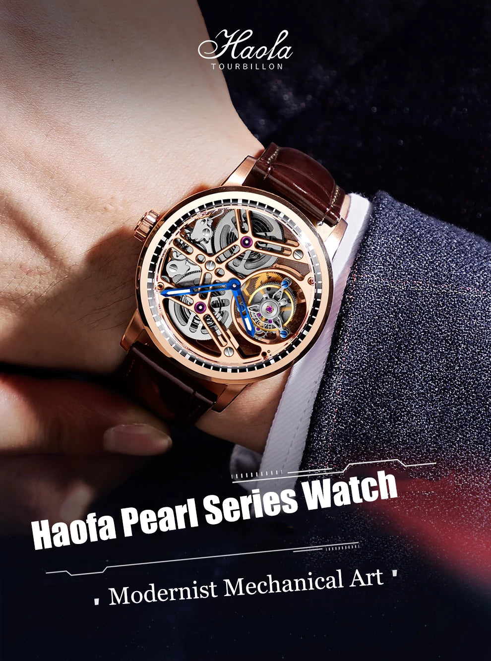 Haofa Manual Tourbillon Mechanical Watches For Men Waterproof Skeleton Luxury Sapphire Flying Tourbillon Movement Men Watch 1940