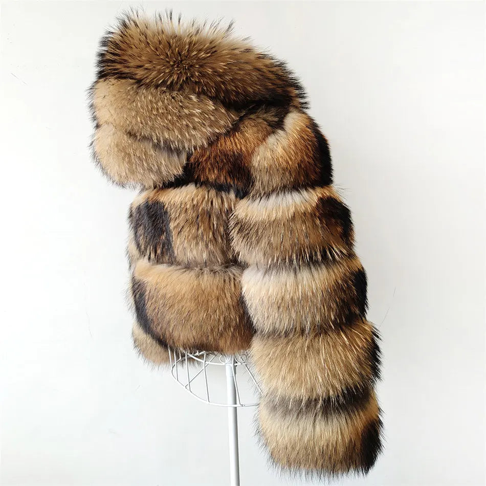 2025 maomaokong Super Hot Winter Women Luxury Thick Real Raccoon Fur Coat Natural Fox Fur Jacket Plus Size Jackets Female Vest