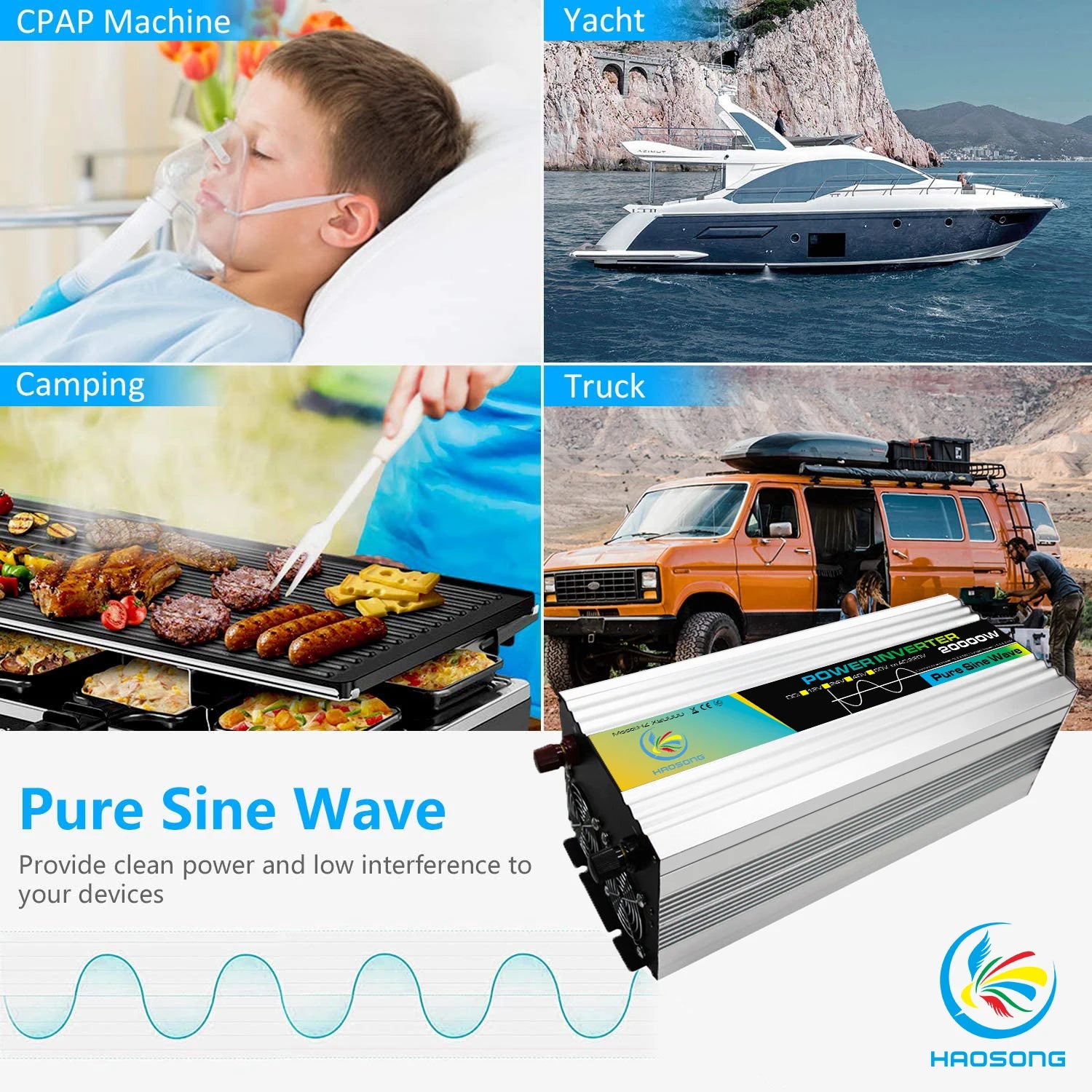 Pure Sine Wave Power Inverter 4000W DC 12V 24V 48V 60V to AC 220V Peak 20000W Inversor 12 V 220 V Convertor for Air Conditioner