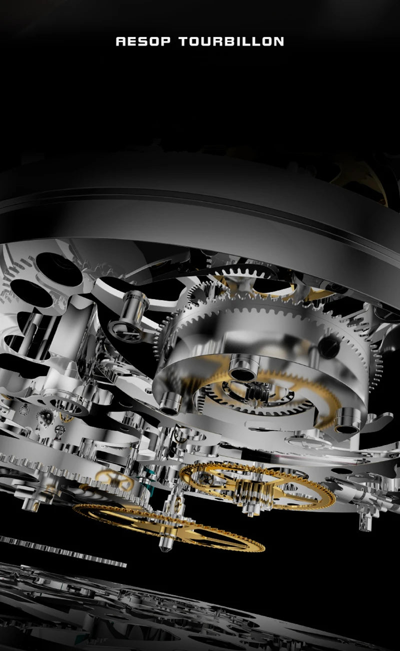 Aesop Men's Double Tourbillon Watch Hand Winding Movement Sapphire Business Fashion Male Mechanical Wristwatches Waterproof 2025