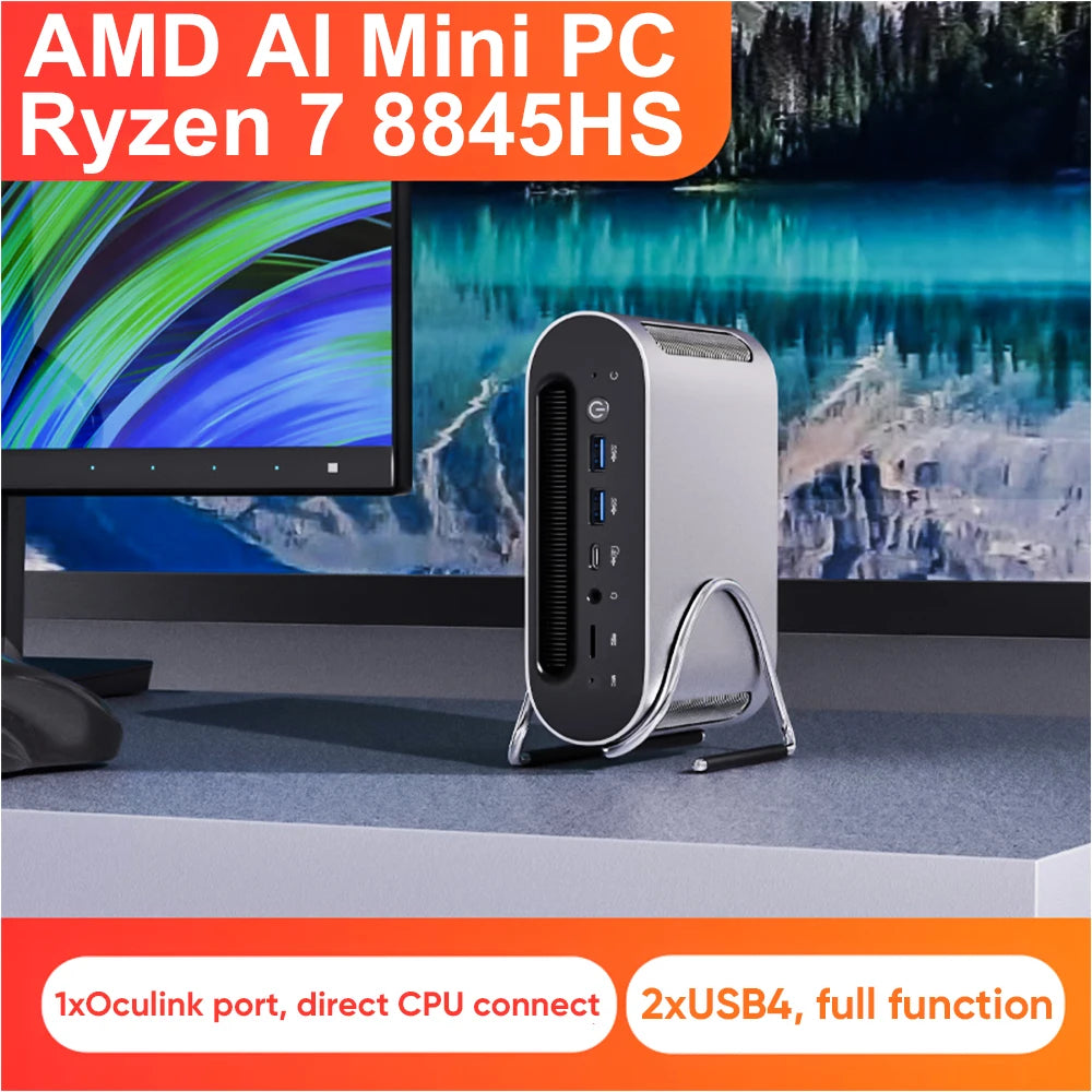 TOPTON AMD AI Mini PC R7 8845HS Oculink 2*USB4.0 2*M.2 PCIe 2*DDR5 5600 2.5G LAN Mini Gaming PC 8K Desktop Computer WiFi6