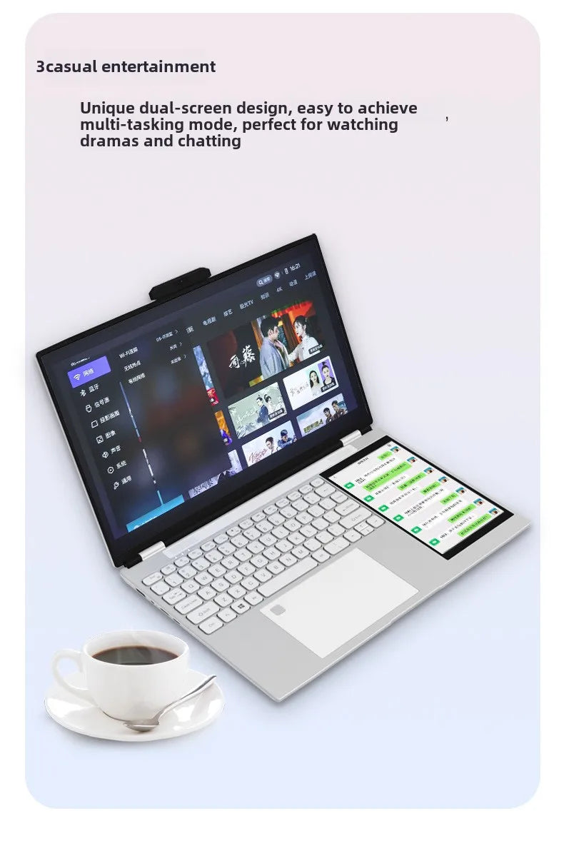2025 NEW Wholesale Portable Business Laptop 15.6+7 Inch Dual Screen 32G+2TB Intel Processor Win11 with Camera English Keyboard