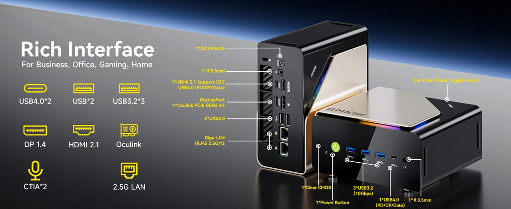 EVO-T1 Intel Core Ultra 9 285H Mini PC 16-core 16-thread 64GB DDR5 1TB SSD Gaming Computer PC with Intel AI Boost Mini PC