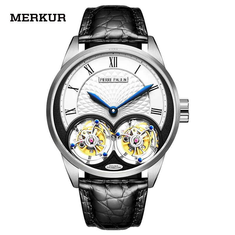MERKUR genuine Double Tourbillon Manual Mechanical Watch Men's Luxury Formal Business Men's A Certified Millionaire Watch