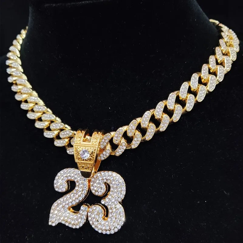 Men Women Hip Hop Number 23 Pendant Necklace With 13mm Crystal Cuban Chain HipHop Iced Out Bling Necklaces Fashion Charm Jewelry