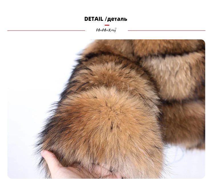 2025 maomaokong Super Hot Winter Women Luxury Thick Real Raccoon Fur Coat Natural Fox Fur Jacket Plus Size Jackets Female Vest