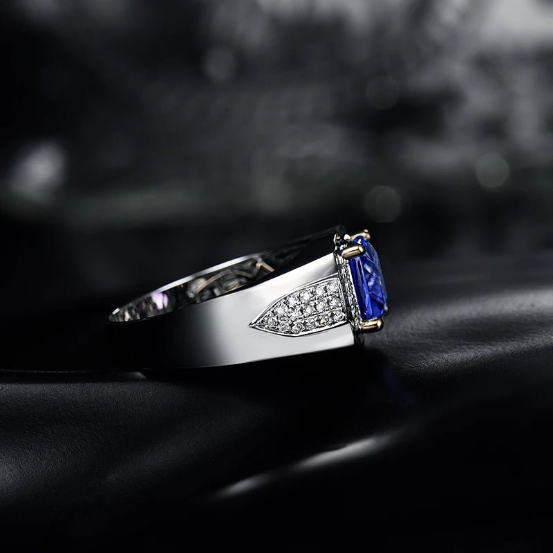 LOVERJEWELRY Rings Soli 14K White Gold Natural Men's Tanzanite Ring Luxury Diamond for Boyfriend Christmas Fine Jewelry Dad Gift