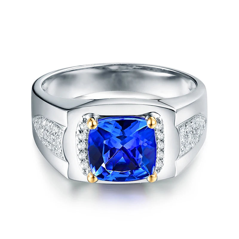 LOVERJEWELRY Rings Soli 14K White Gold Natural Men's Tanzanite Ring Luxury Diamond for Boyfriend Christmas Fine Jewelry Dad Gift