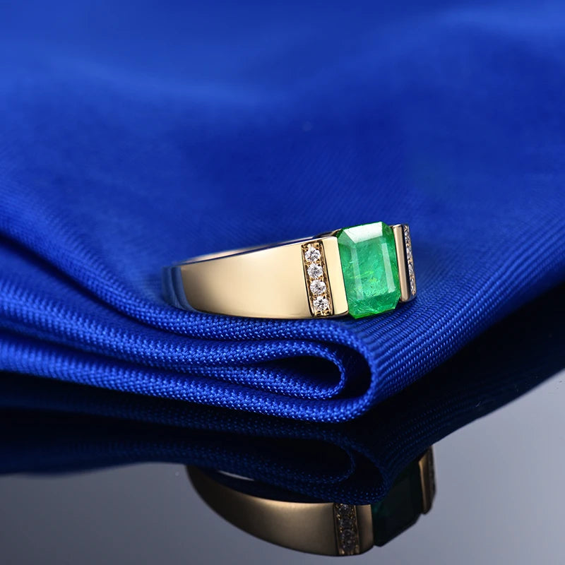 LANMI Vintage Emerald 5x7mm Solid 14kt Yellow Gold Natural Emerald Wedding Rings For Men And Women Columbian Emerald Ring SR312