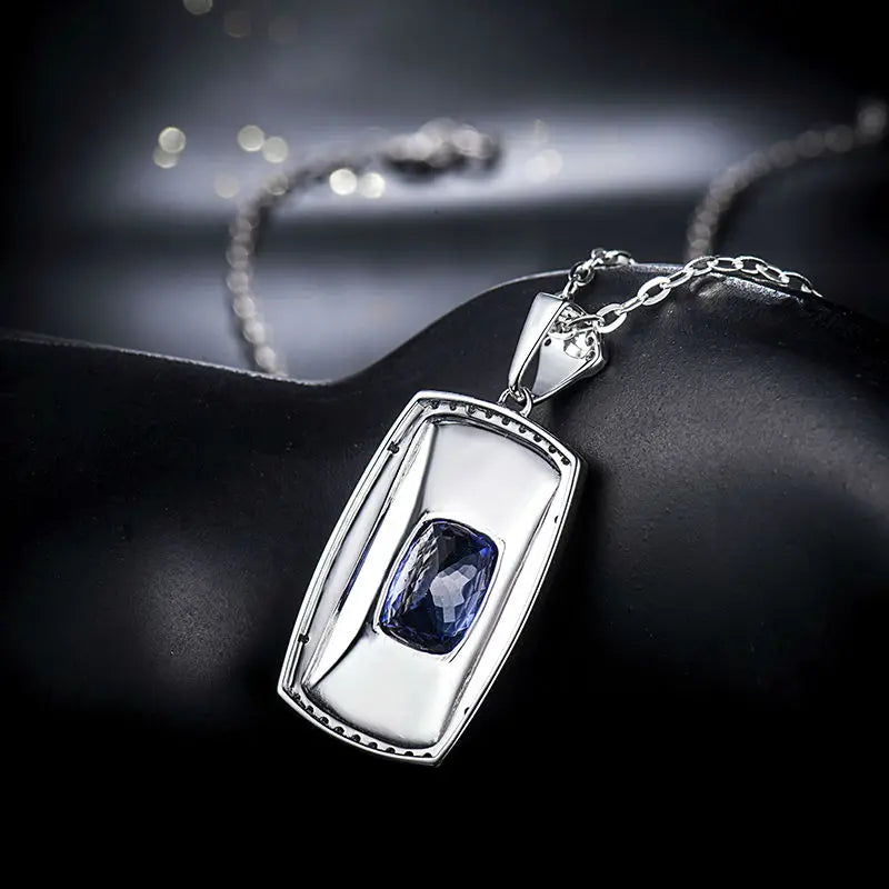 LANMI Genuine Tanzanite Diamonds Pendants Solid 18k White Gold Charm AAA Blue Tanzanite Pendant for Men Jewelry