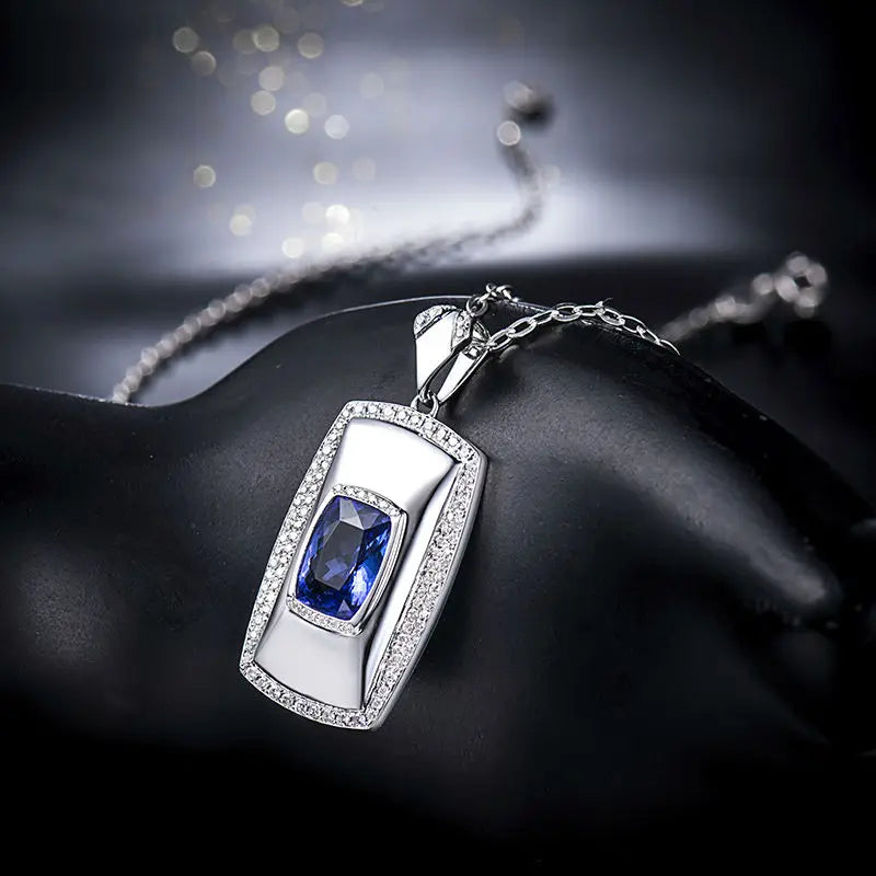 LANMI Genuine Tanzanite Diamonds Pendants Solid 18k White Gold Charm AAA Blue Tanzanite Pendant for Men Jewelry