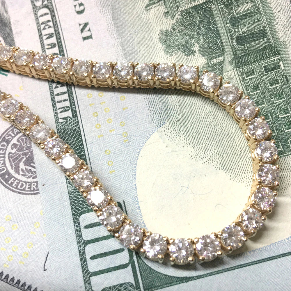Solid 14k Yellow Gold Beautiful DF Color 4.5mm VVS Moissanite Diamond Tennis Necklace For Men & Women
