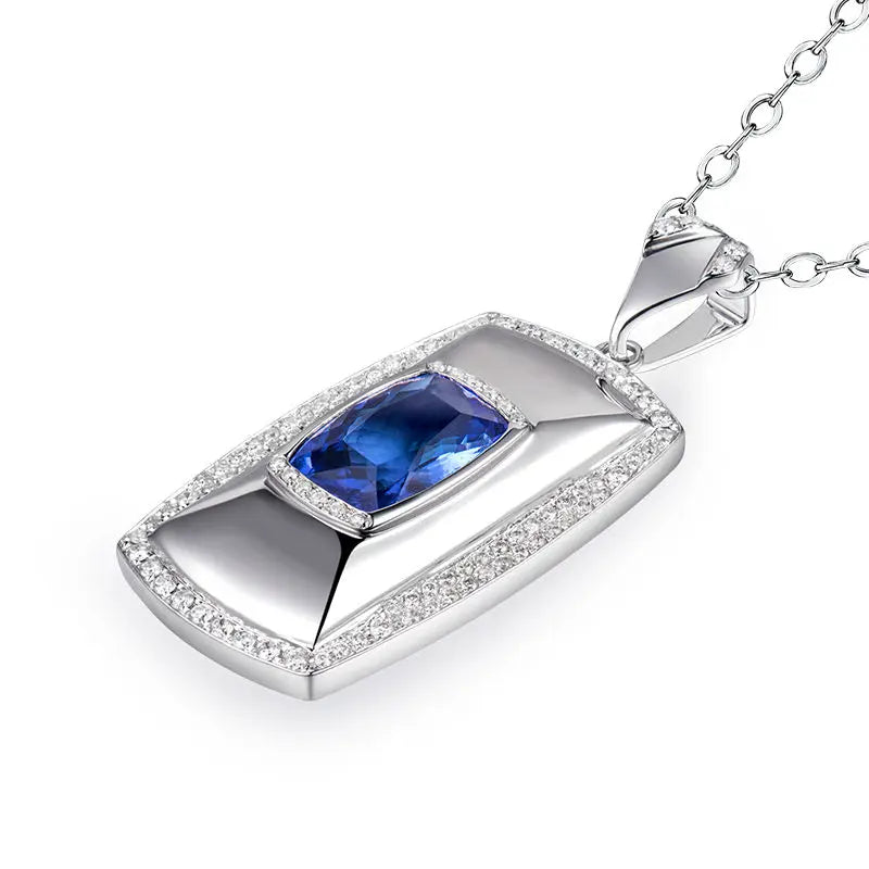 LANMI Genuine Tanzanite Diamonds Pendants Solid 18k White Gold Charm AAA Blue Tanzanite Pendant for Men Jewelry