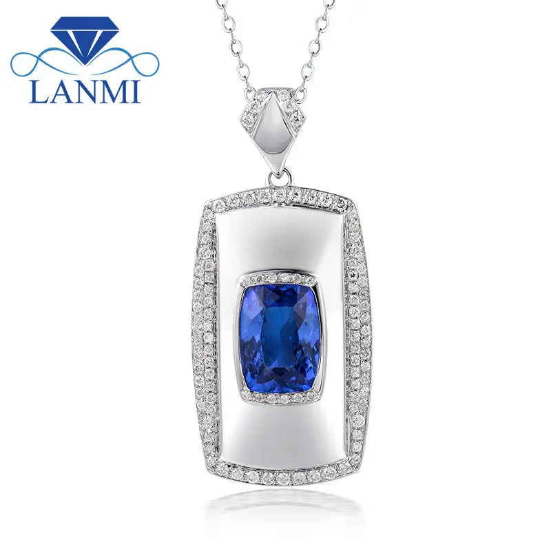 LANMI Genuine Tanzanite Diamonds Pendants Solid 18k White Gold Charm AAA Blue Tanzanite Pendant for Men Jewelry