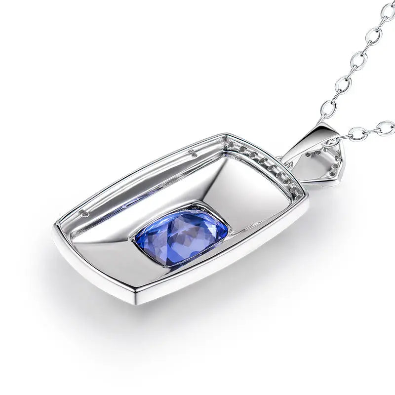 LANMI Genuine Tanzanite Diamonds Pendants Solid 18k White Gold Charm AAA Blue Tanzanite Pendant for Men Jewelry