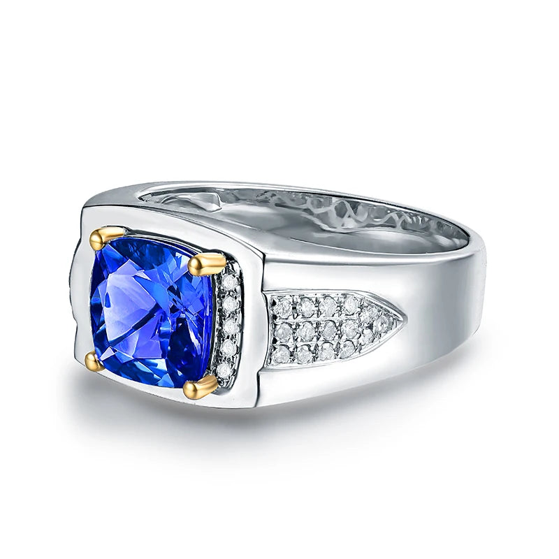 LOVERJEWELRY Rings Soli 14K White Gold Natural Men's Tanzanite Ring Luxury Diamond for Boyfriend Christmas Fine Jewelry Dad Gift