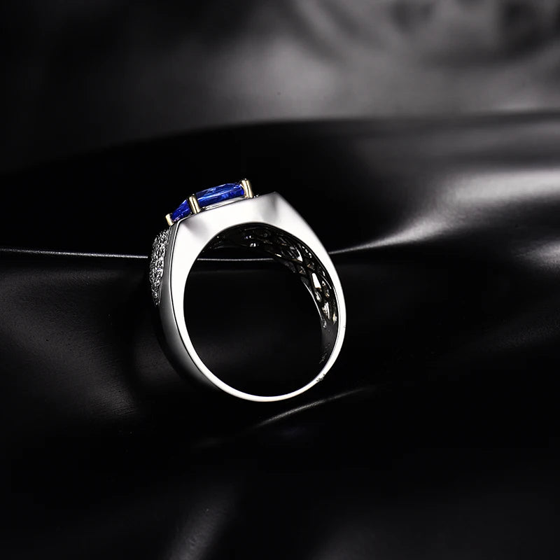 LOVERJEWELRY Rings Soli 14K White Gold Natural Men's Tanzanite Ring Luxury Diamond for Boyfriend Christmas Fine Jewelry Dad Gift