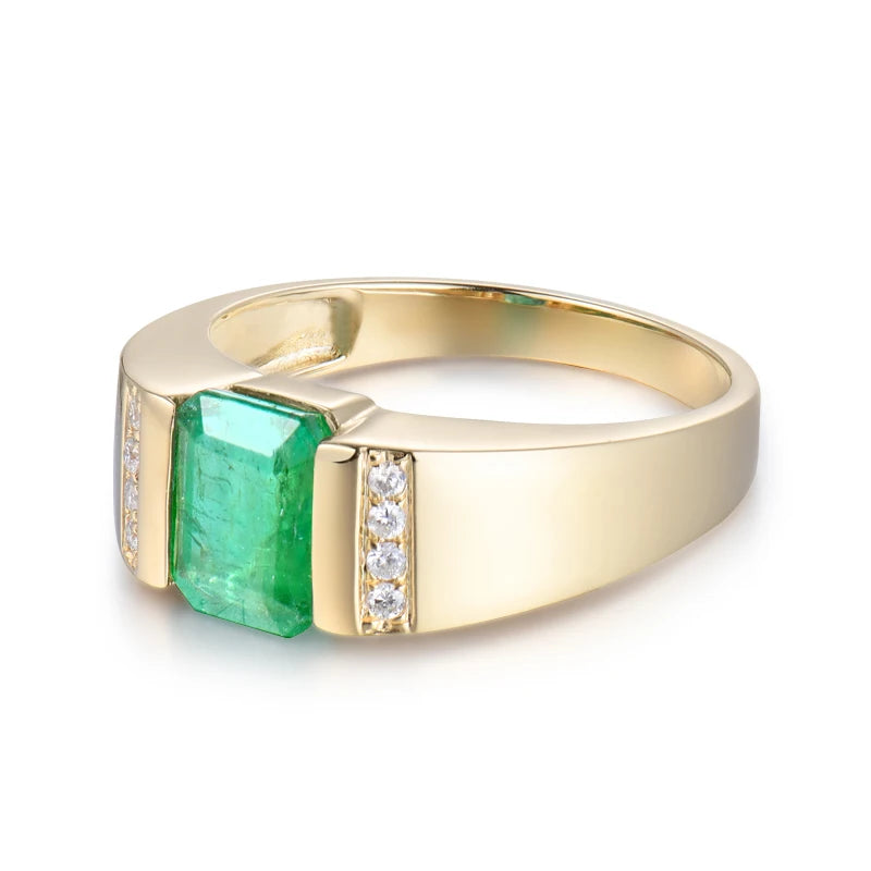 LANMI Vintage Emerald 5x7mm Solid 14kt Yellow Gold Natural Emerald Wedding Rings For Men And Women Columbian Emerald Ring SR312