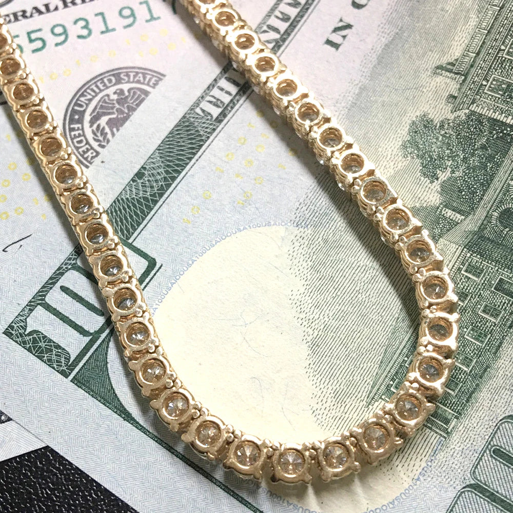 Solid 14k Yellow Gold Beautiful DF Color 4.5mm VVS Moissanite Diamond Tennis Necklace For Men & Women
