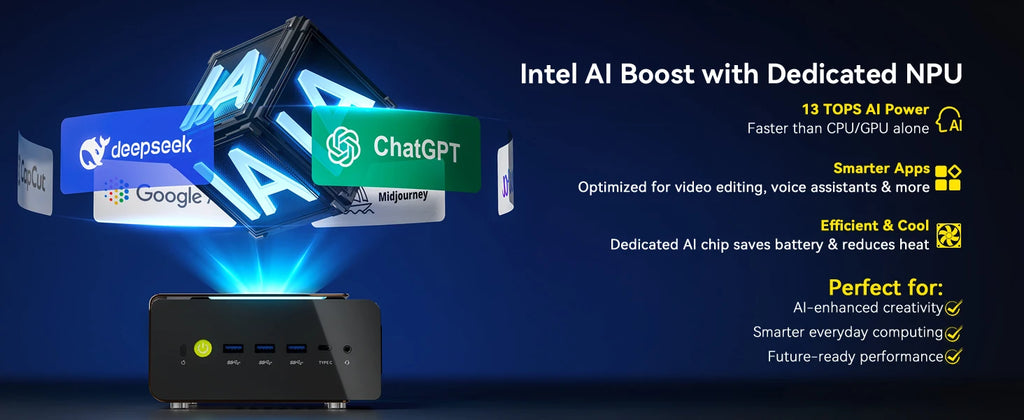 EVO-T1 Intel Core Ultra 9 285H Mini PC 16-core 16-thread 64GB DDR5 1TB SSD Gaming Computer PC with Intel AI Boost Mini PC