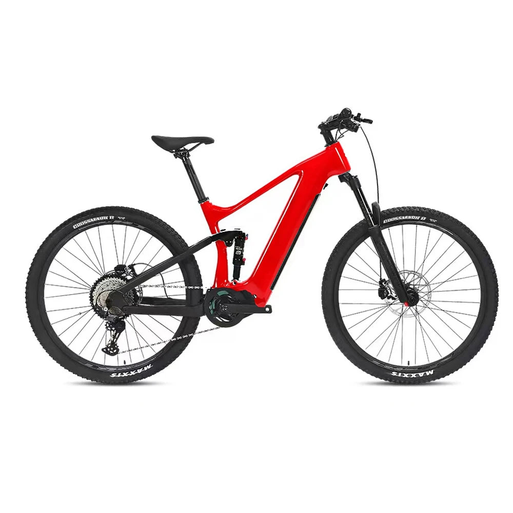 250W Mid Drive 29 Inch Carbon Fiber EMTB Full Suspension Electric Mountain Bike 48v 15ah Battery E-Bike E-MTB 29er