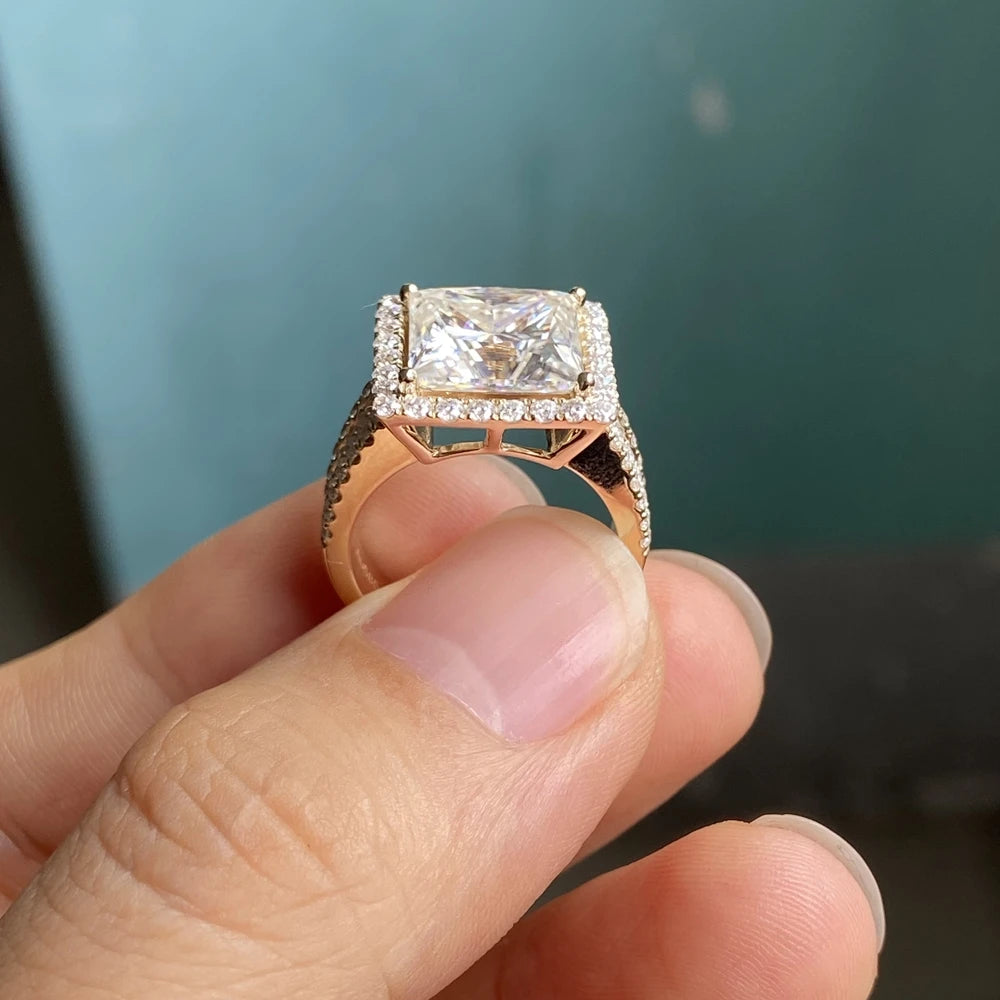 Man Ring Soild 14K Yellow Gold 10x10mm 6 Carats Princess Cut VVS1 D Moissanite Diamond Wedding Ring