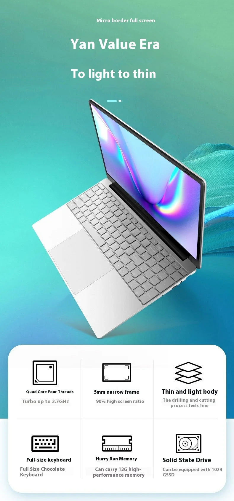 2025 Brand New 2.5K HD 15.6inch N95 Ultra-Thin Laptop Dual Intel High Performance Win 11 OS 1TB for Business Office & Gaming