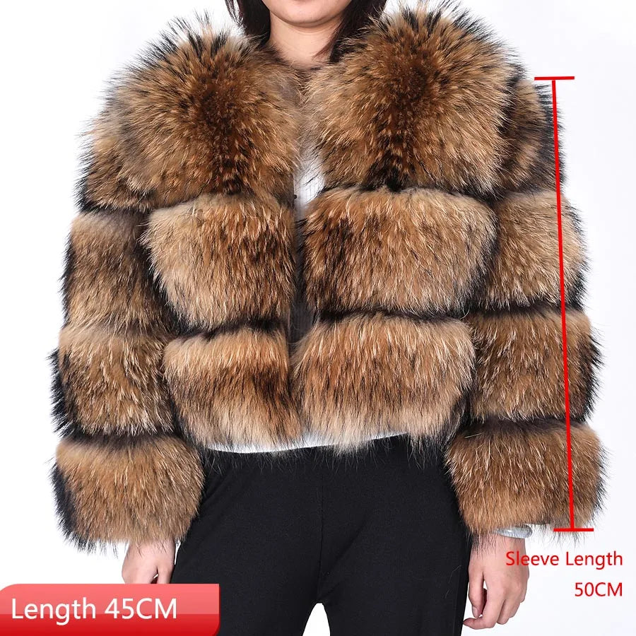 2025 maomaokong Super Hot Winter Women Luxury Thick Real Raccoon Fur Coat Natural Fox Fur Jacket Plus Size Jackets Female Vest