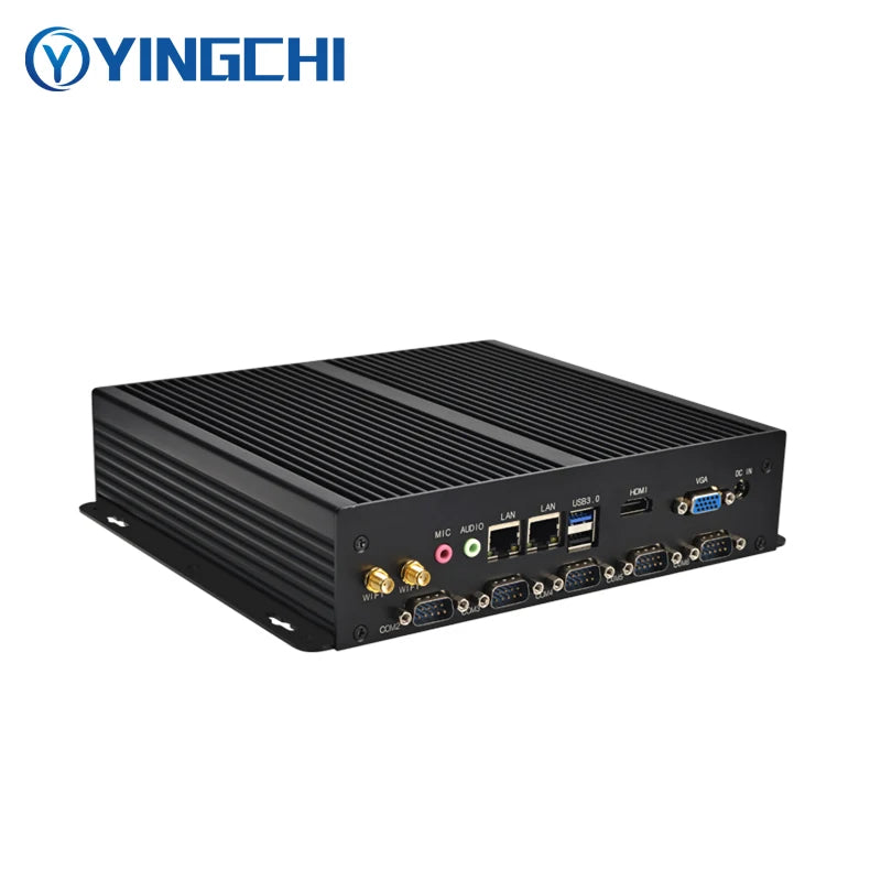 YINGCHI Micro Industrial Computer J1900 Fanless Mini Gaming PC 6 COM 2 LAN Win10 Linux