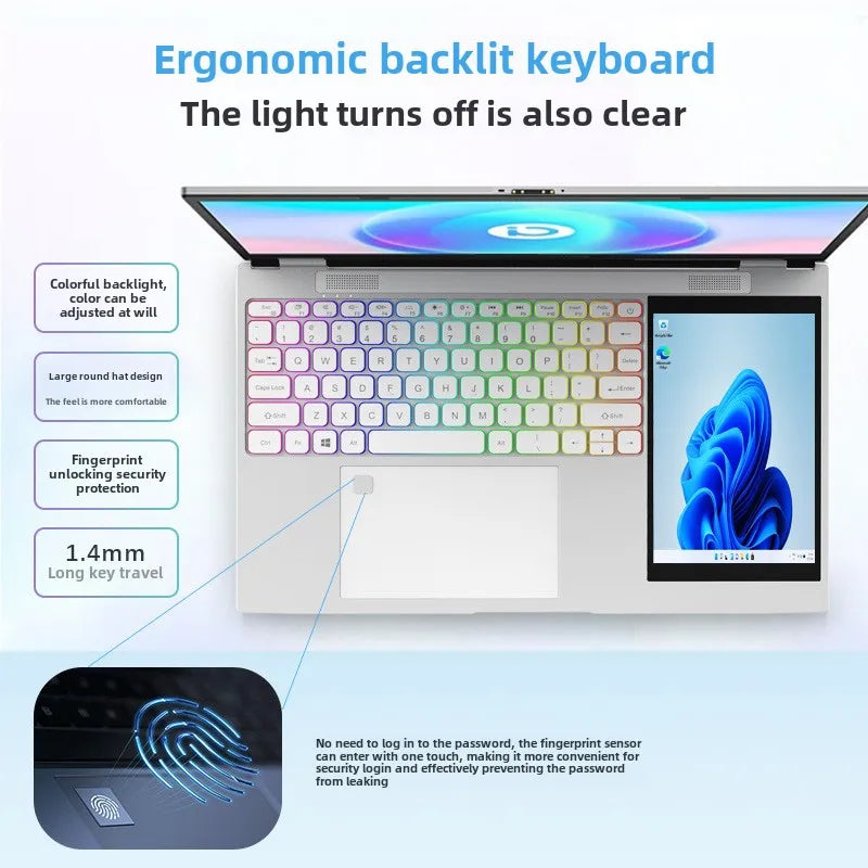 2025 NEW Wholesale Portable Business Laptop 15.6+7 Inch Dual Screen 32G+2TB Intel Processor Win11 with Camera English Keyboard