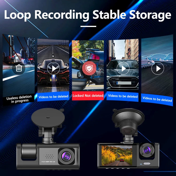 Dash Cam 3 Channels 1080p Hd  Front Rear and Inner Camera Car Video Recorder Dvr Black Box  Driving Record for Car