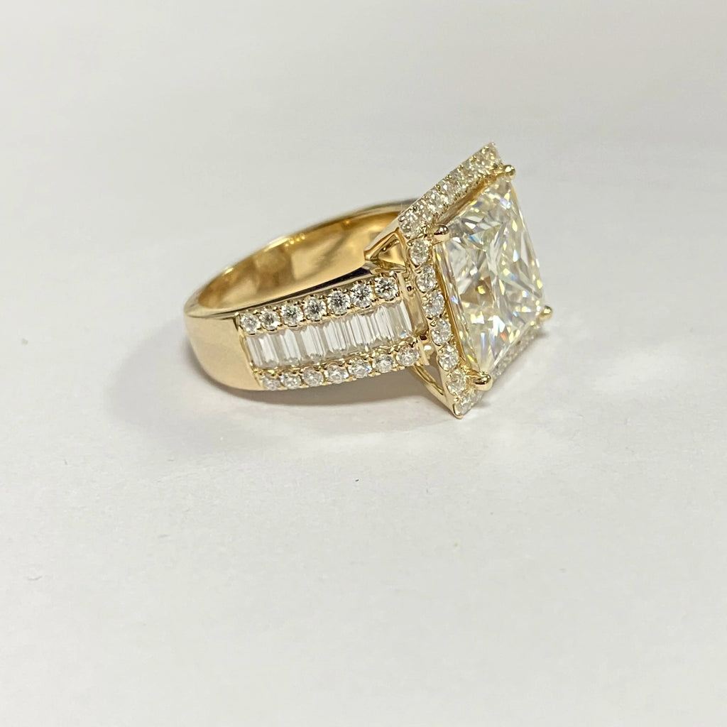 Man Ring Soild 14K Yellow Gold 10x10mm 6 Carats Princess Cut VVS1 D Moissanite Diamond Wedding Ring
